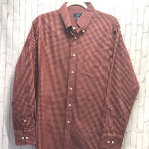 Dockers Mens Shirt Large Long Sleeve Red/White Plaid Button Up Collar Shirt